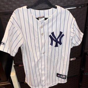 Majestic White and Blue Pinstripe Kids Jersey